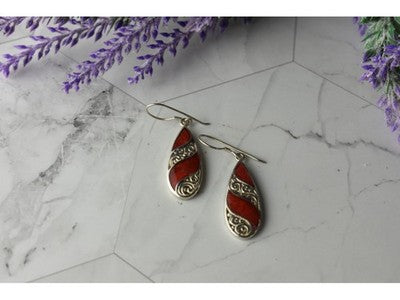 Vintage 925 Sterling Silver Red Jasper Earrings