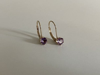 925 Sterling Silver Gold Plated Purple CZ Classic Earrings