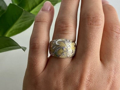 925 Sterling Silver Agate & CZ Ring Size 6.75