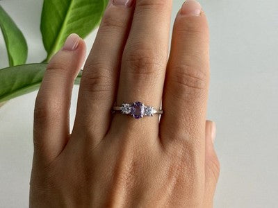925 Sterling Silver Iolite & CZ Ring Size 9.5