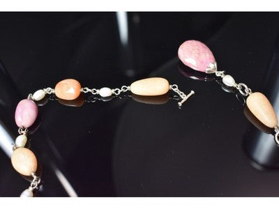 925 Sterling Silver Rose Quartz, Yellow Agate and Orange Carnelian Necklace