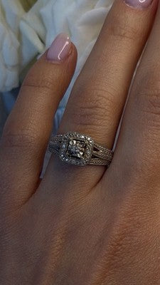 Vintage Princess Cut 925 Sterling Silver Diamonds Ring Size 7
