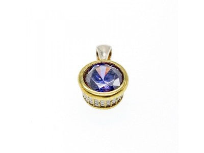 925 Sterling Silver with Gilding Tanzanite & CZ Set Ring Size 8.5
