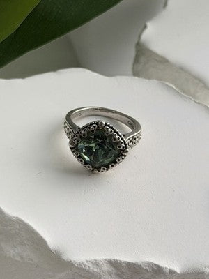925 Sterling Silver Cushion-Cut Green Peridot Ring Size 5.5