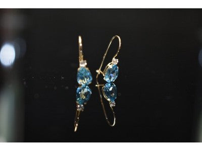 10K Yellow Gold Topaz & Diamonds Earrings