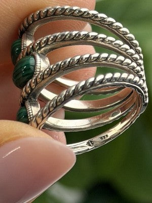 925 Sterling Silver Malachite Ring Size 7.5