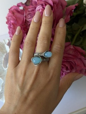 925 Sterling Silver Blue Chalcedony Ring Size 11 Sizable