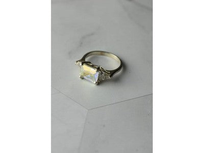 925 Sterling Silver Alpanite & CZ Ring Size 8.5