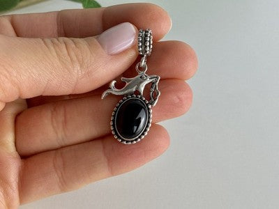 925 Sterling Silver Onyx Dolphin Pendant