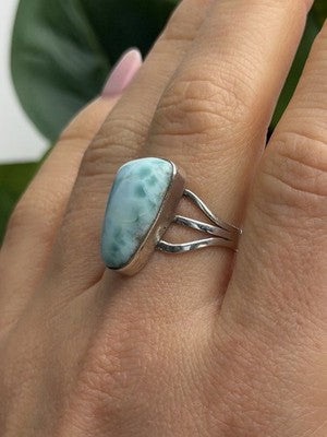 925 Sterling Silver Larimar Ring Size 8.5