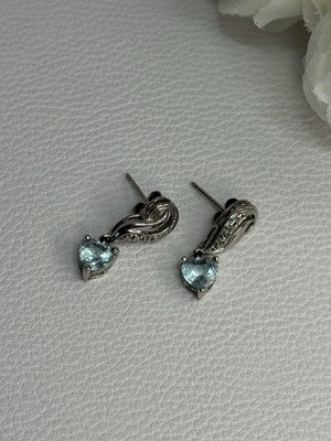 925 Sterling Silver Blue Topaz Heart Earrings Length 0.85 Inch
