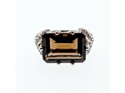 925 Sterling Silver Hessonite & Quartz Ring Size 5.5