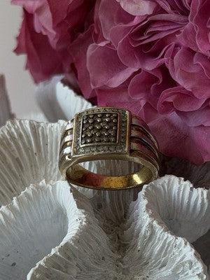 Mens 925 Sterling Silver White & Brown Tourmaline Ring Size 10.5