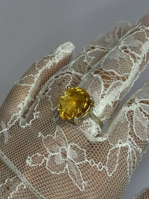925 Sterling Silver Citrine Ring Size 7