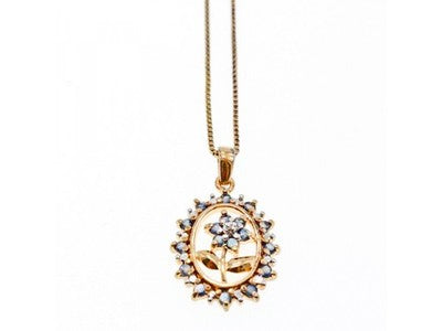 925 Sterling Silver Gold Plated Sapphires "Flower" Chain With Pendant Italy