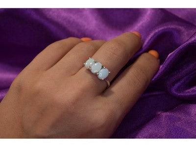 925 Sterling Silver Opal Ring Size 9