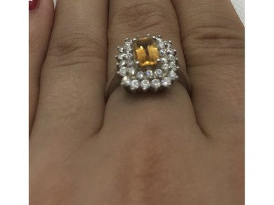 925 Sterling Silver Citrine & CZ Ring Size 7.5