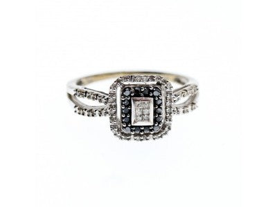 10K White Gold Black Spinel & Diamonds Ring Size 7.5