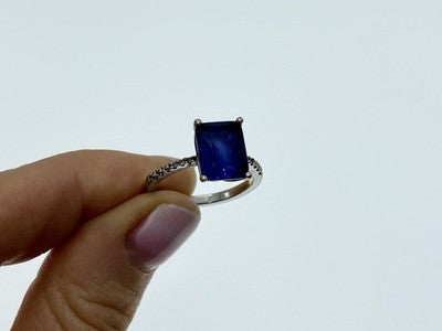 925 Sterling Silver Sapphire Ring Size 8