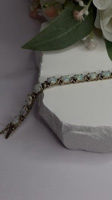 925 Sterling Silver Gold Plated Shiny Opal Bracelet Size 7