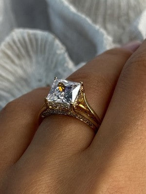 925 Sterling Silver Gold Plated Bge CZ Ring Size 7