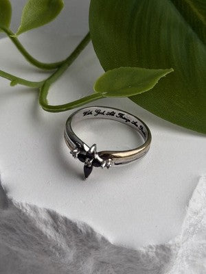 925 Sterling Silver Sapphire & Diamond Cross Ring Size 8.5