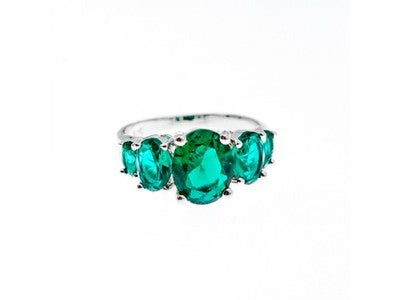 925 Sterling Silver Green CZ Ring Size 8