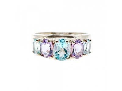 925 Sterling Silver Blue Spinel & Tanzanite Ring Size 11.25