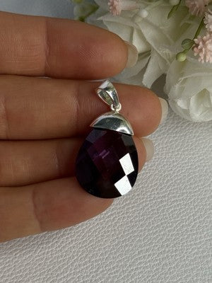 925 Sterling Silver Amethyst Pendant Length 1.40 Inch