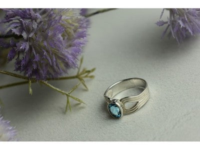 925 Sterling Silver Blue Spinel Ring Size 7