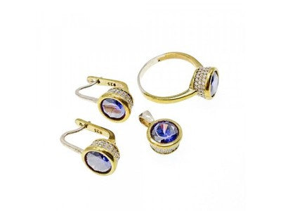 925 Sterling Silver with Gilding Tanzanite & CZ Set Ring Size 6.5