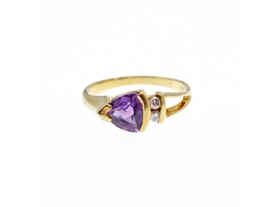 14K Yellow Gold Tourmaline & Diamonds Ring Size 3