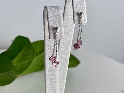 925 Sterling Silver Pink CZ Earrings