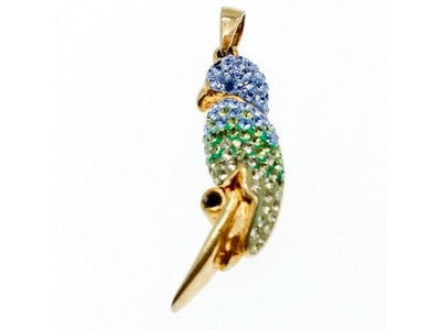 925 Sterling Silver Gold Plated CZ & Enamel "Parrot" Pendant