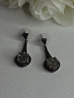 Elegant 925 Sterling Silver Marcasite Earrings Length 1.25 Inch