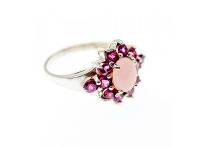 925 Sterling Silver Agate & Spinel "Flower" Ring Size 7