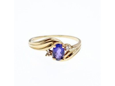 10K Yellow Gold Amethyst & Diamonds Ring Size 5.5