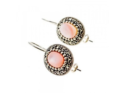 925 Sterling Silver Mother OF Pearl & Marcasites Earrings