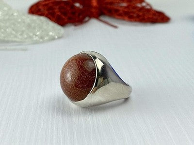 925 Sterling Silver Aventurine Ring Size 6.5