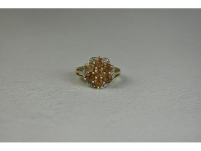 925 Sterling Silver Gold Plated Hessonite & Quartz Ring Size 6.5