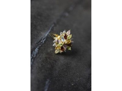 925 Sterling Silver Gold Plated Multi Gemstones Ring Size 6.5