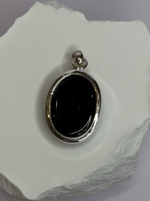 925 Sterling Silver Black Onyx Pendant Length 1.7 Inch