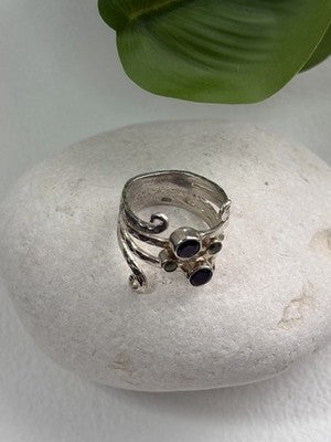 925 Sterling Silver Amethyst & Peridot Ring Size 9.5