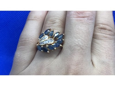 925 Sterling Silver Gold Plated Sapphire & CZ Ring Size 7