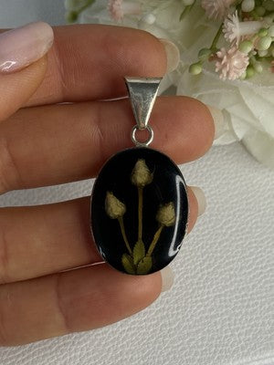 925 Sterling Silver Real Pressed Flower Pendant Length 1.70 Inch