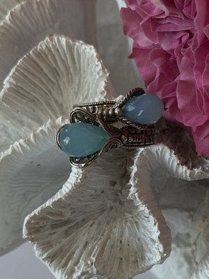 925 Sterling Silver Blue Chalcedony Ring Size 11 Sizable