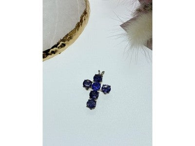 925 Sterling Silver Tanzanite Cross Pendant