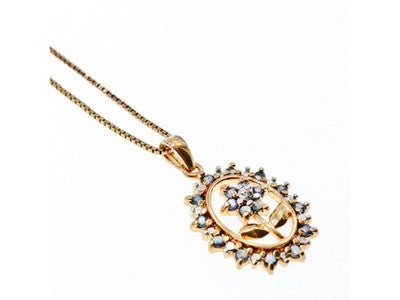 925 Sterling Silver Gold Plated Sapphires "Flower" Chain With Pendant Italy