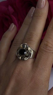 Vintage 925 Sterling Silver & 14K Yellow Gold Part Garnet Ring Size 8