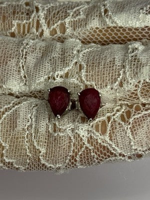 925 Sterling Silver Ruby Earrings Length 0.37 Inch